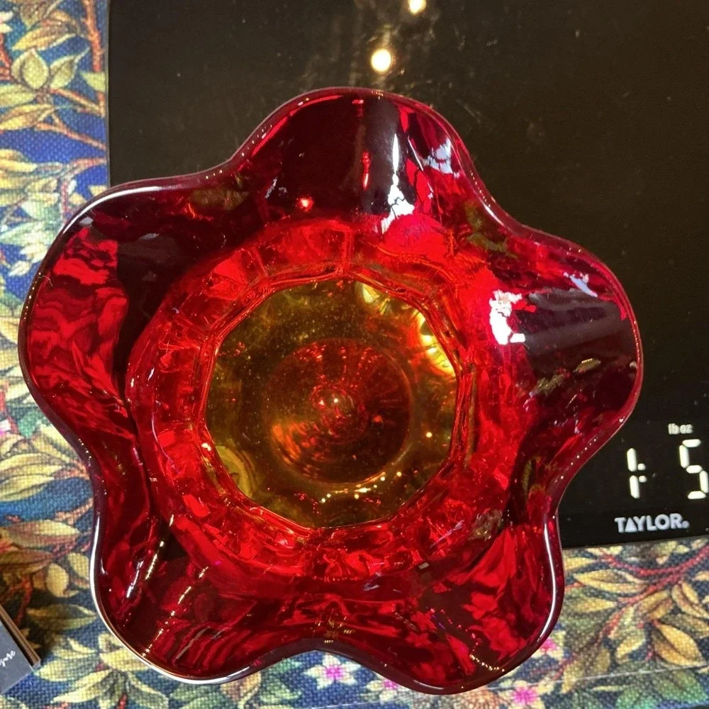 Vintage Hand blown‎ Amberina Glass Ruffled 6